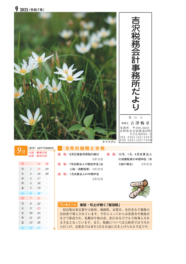 吉沢税務会計事務所だより最新号